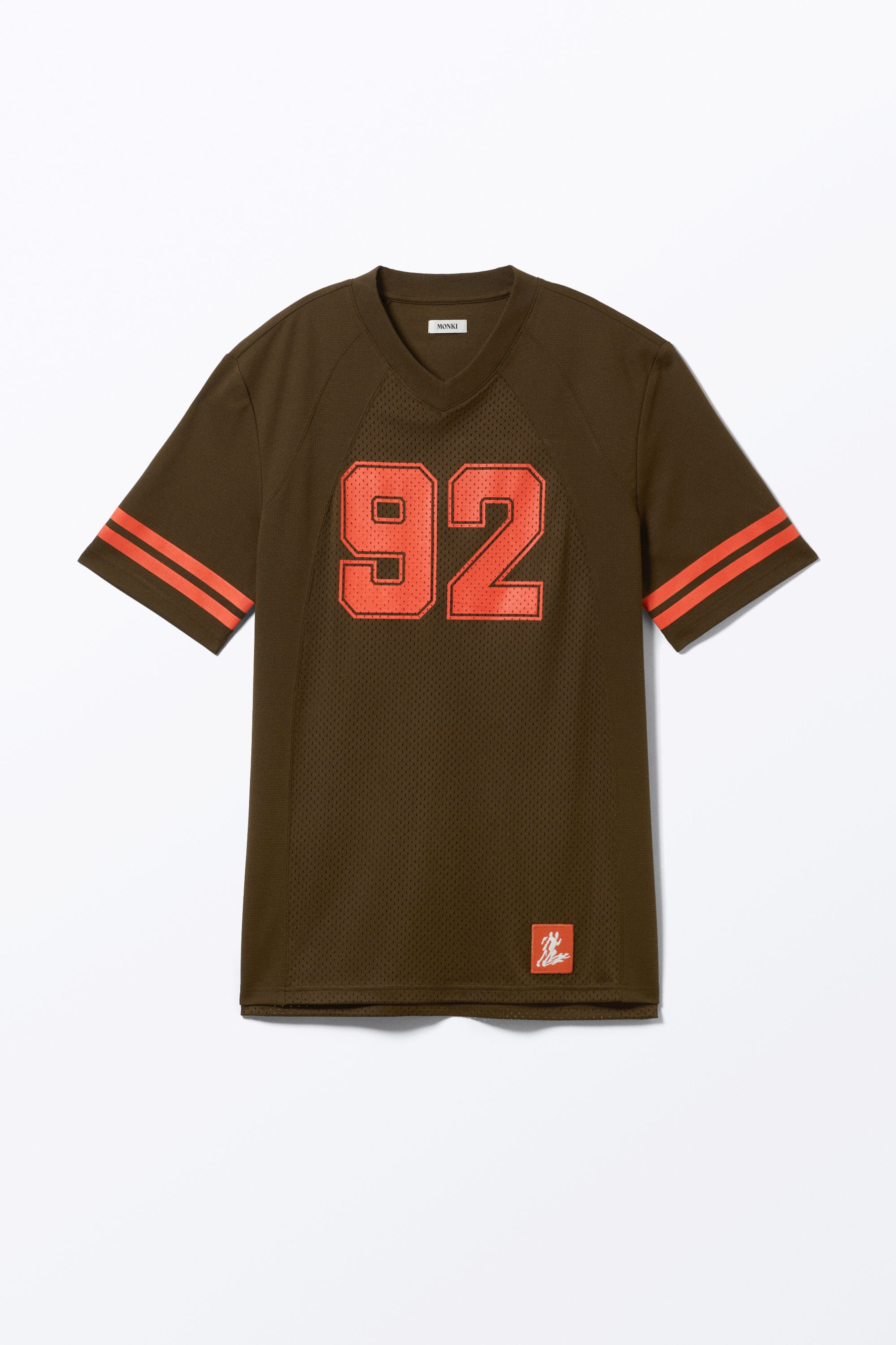 Marron foncé et rouge - Robe T-shirt courte sportive - 1