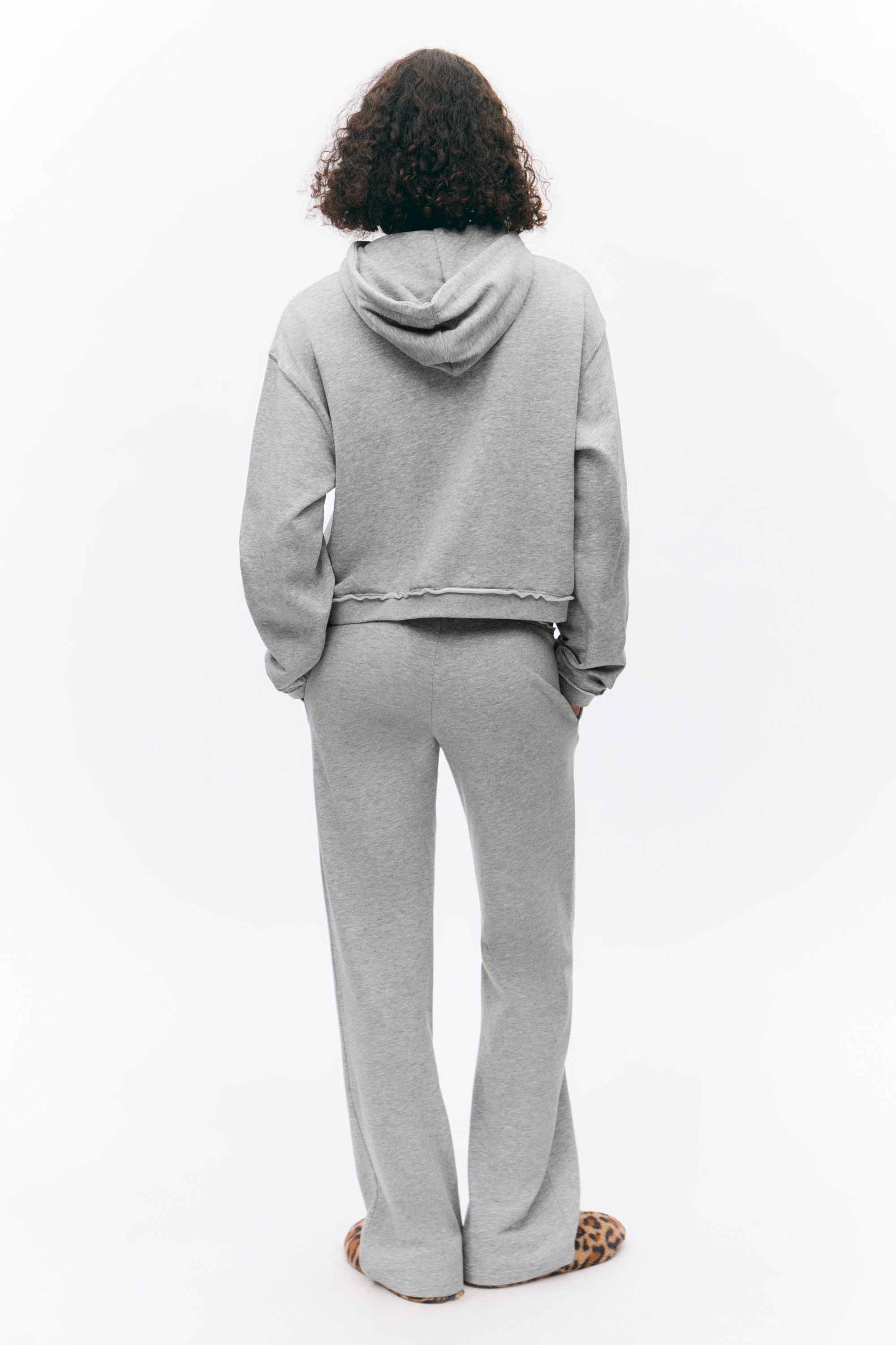 Grau meliert - Cropped Pyjama-Hoodie aus Frottee - 2