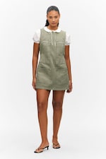 Khaki Green - Sleeveless Utility Cotton Twill Dress - 0