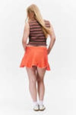 Light Red - Frayed Asymmetric Mini Twill Skirt - 3