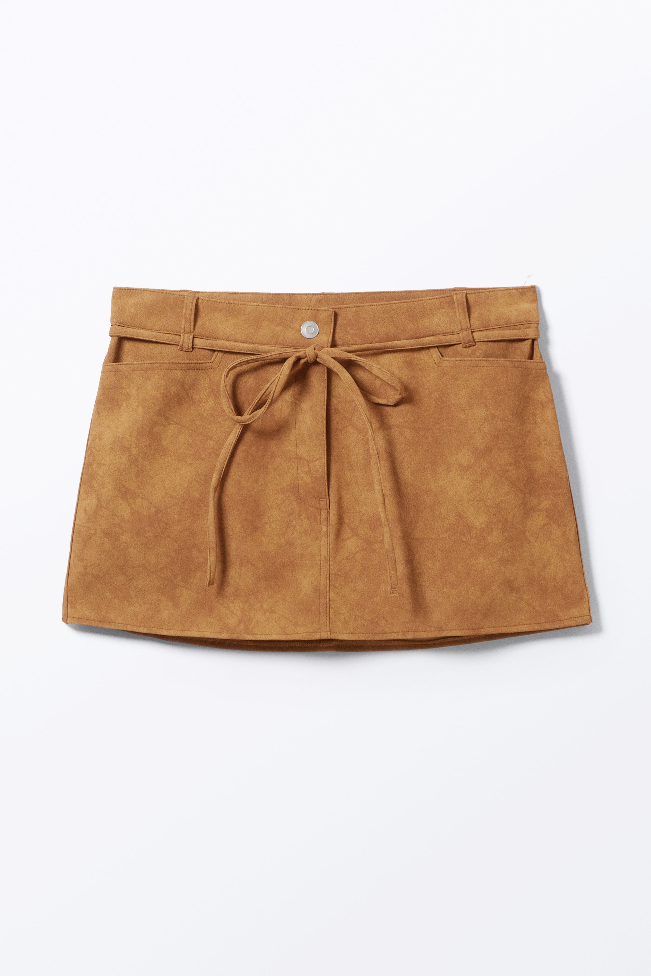 Marron - Mini-jupe taille basse daim vegan - 1