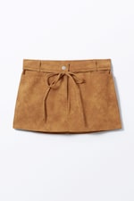 Brown - Low Waisted Faux Suede Mini Skirt - 0