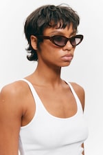 Tortoise - Red Tinted Lenses - Winged Cat-Eye Sunglasses - 1