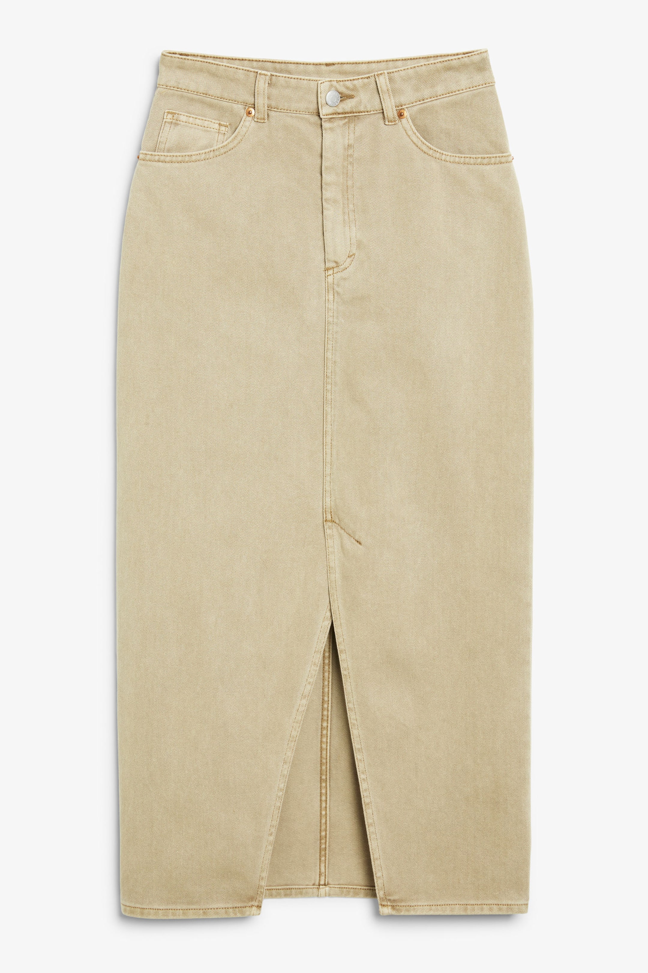 Beige - Midi denim skirt - 0