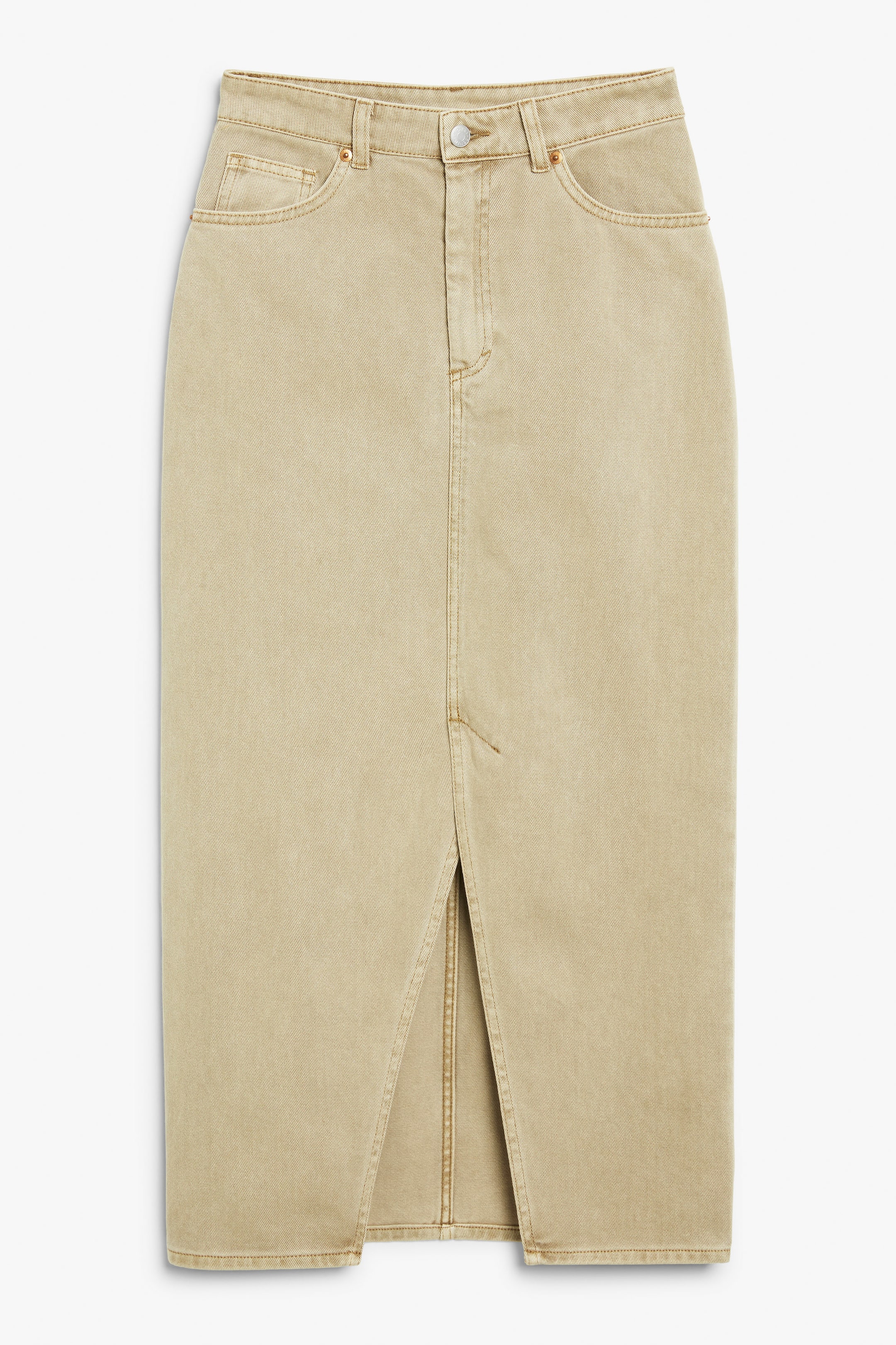 Beige - Midi denim skirt - 0