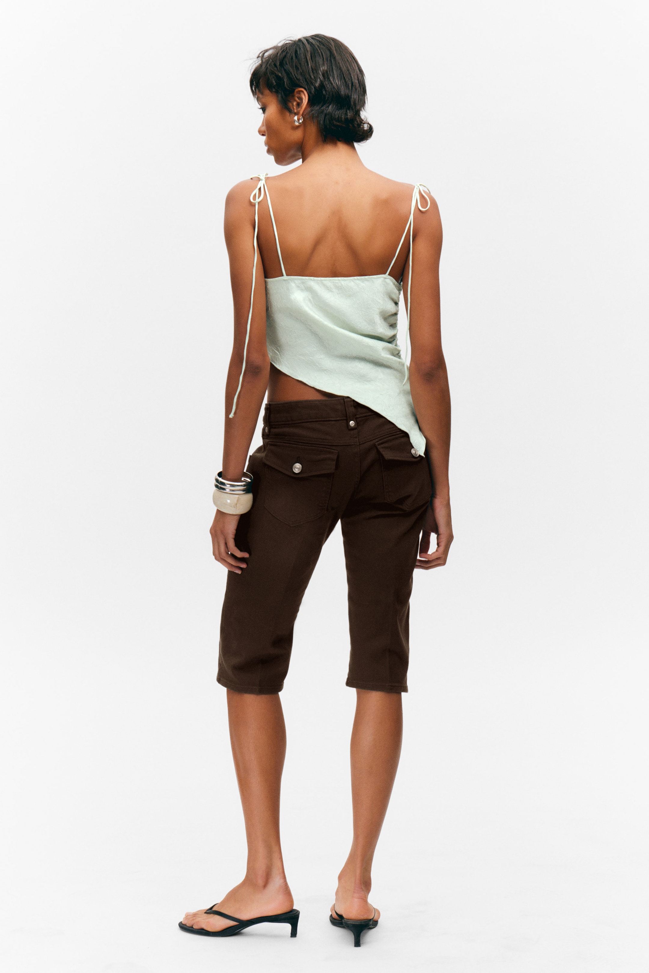 Mint Green - Asymmetric Satin Strap Top - 3