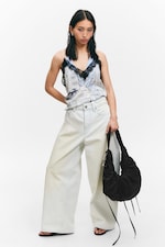 White Newspaper - Blue Flame - Lace-Trimmed Satin Camisole - 2