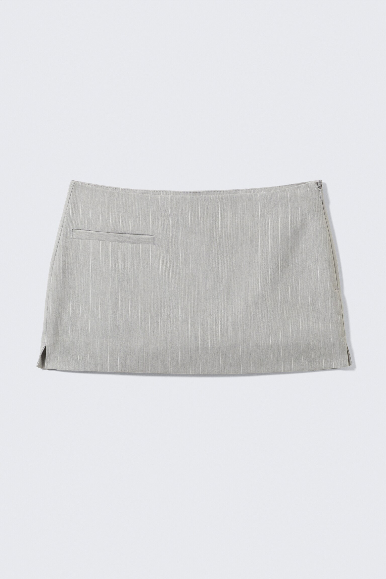 Low Waisted Mini Suiting Skirt - Light Grey - Pinstripe/Black - 2