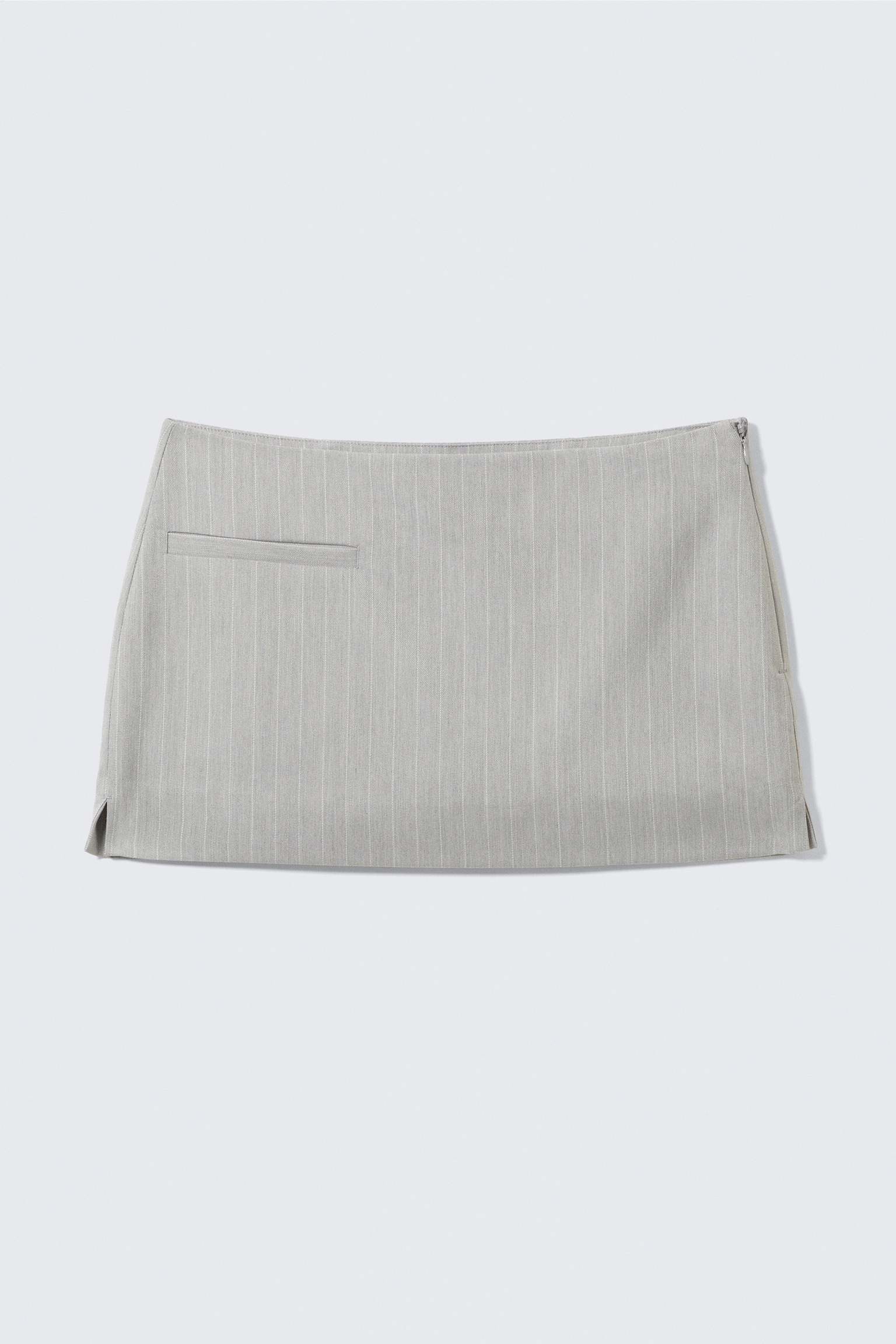 Low Waisted Mini Suiting Skirt - Light Grey - Pinstripe/Black - 2