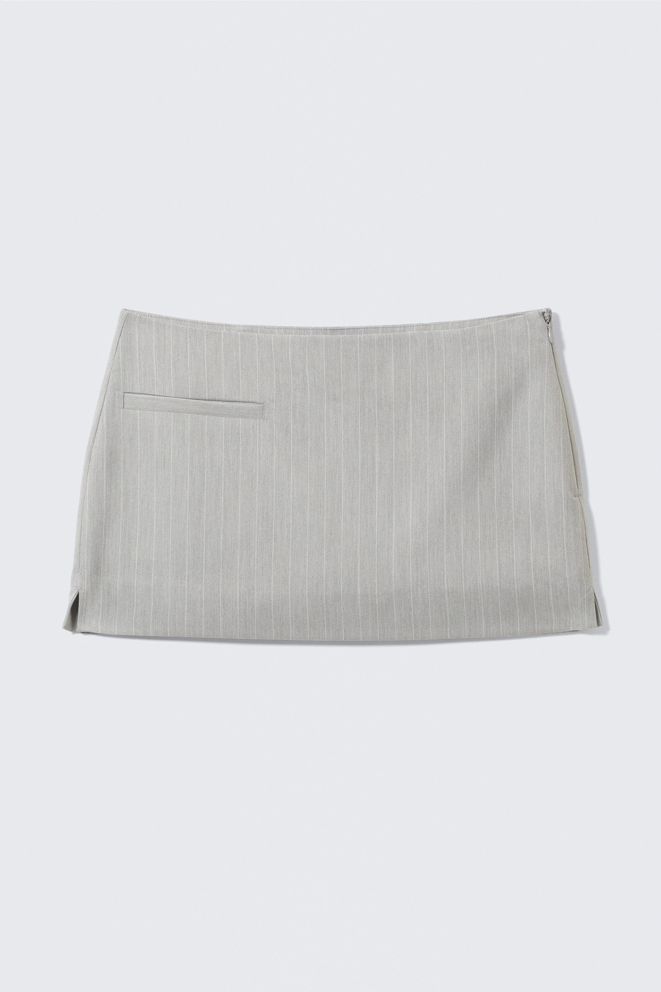 Hellgrau - Nadelstreifen - Niedrig taillierter Mini-Anzugrock - 4