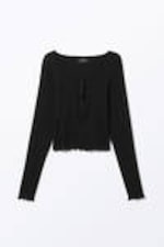 Black - Ribbed Mini Henley Top - 3