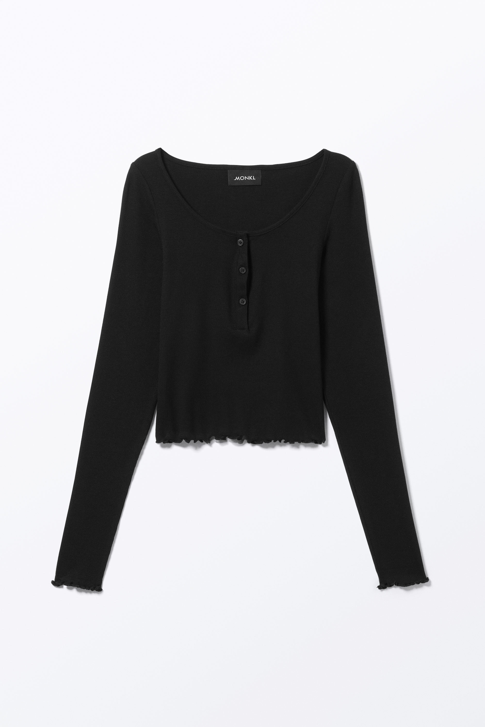 Black - Ribbed Mini Henley Top - 3