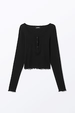 Black - Ribbed Mini Henley Top - 0