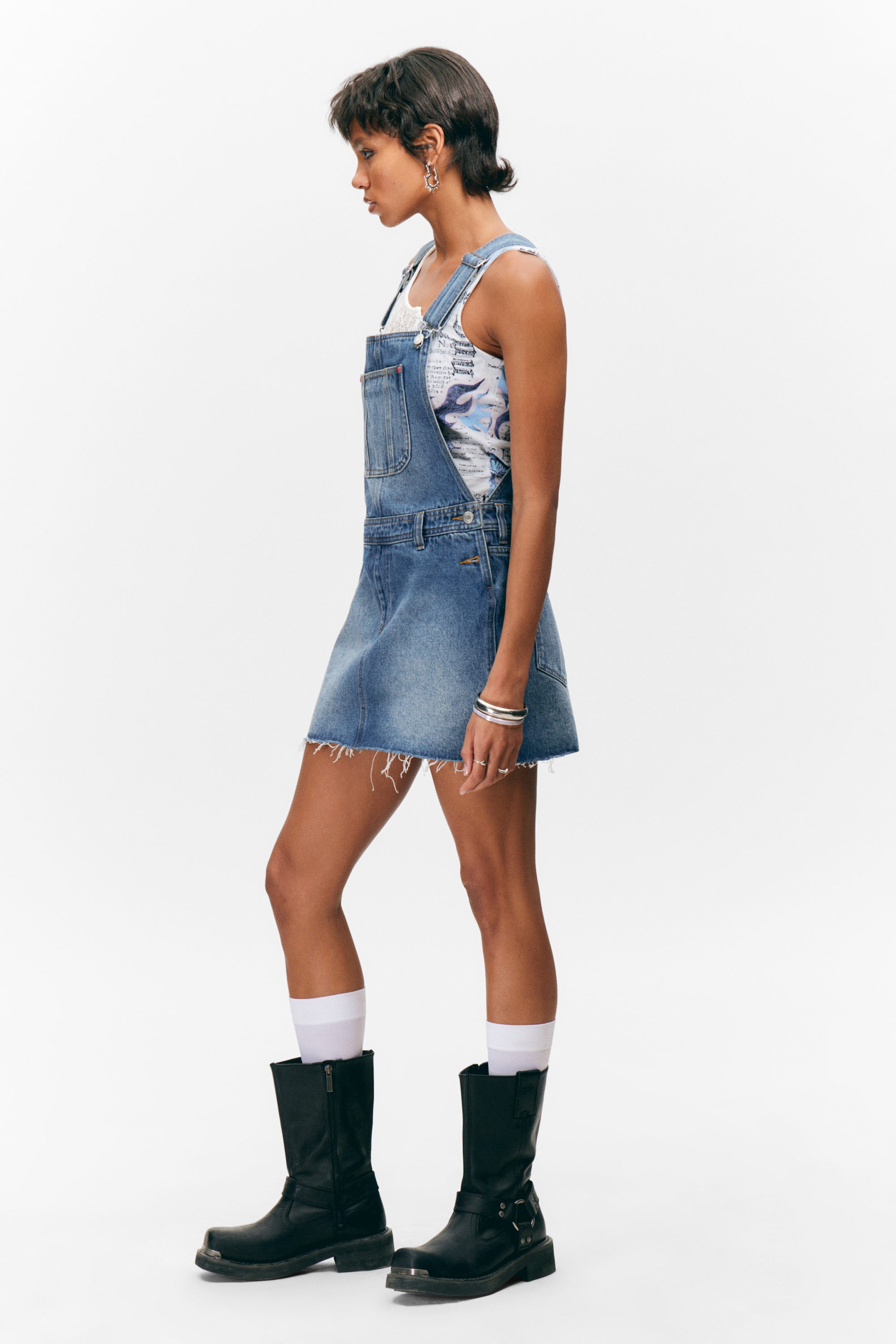 Sunset Blue - Medium Blue - Denim Dungaree Mini Dress - 2