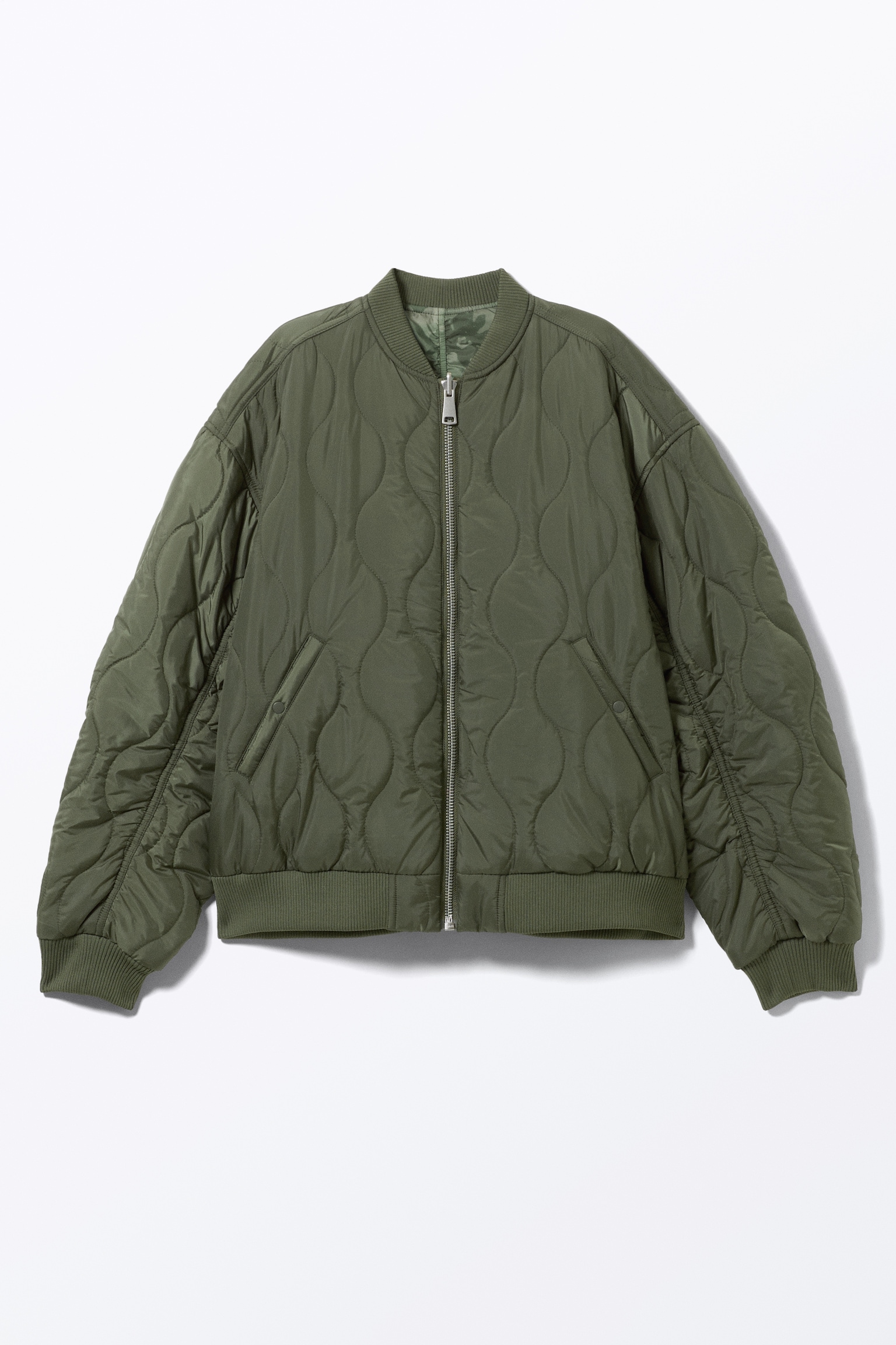 Locker geschnittene, wendbare Bomberjacke - Dunkles Khaki - Blumenmuster - 8