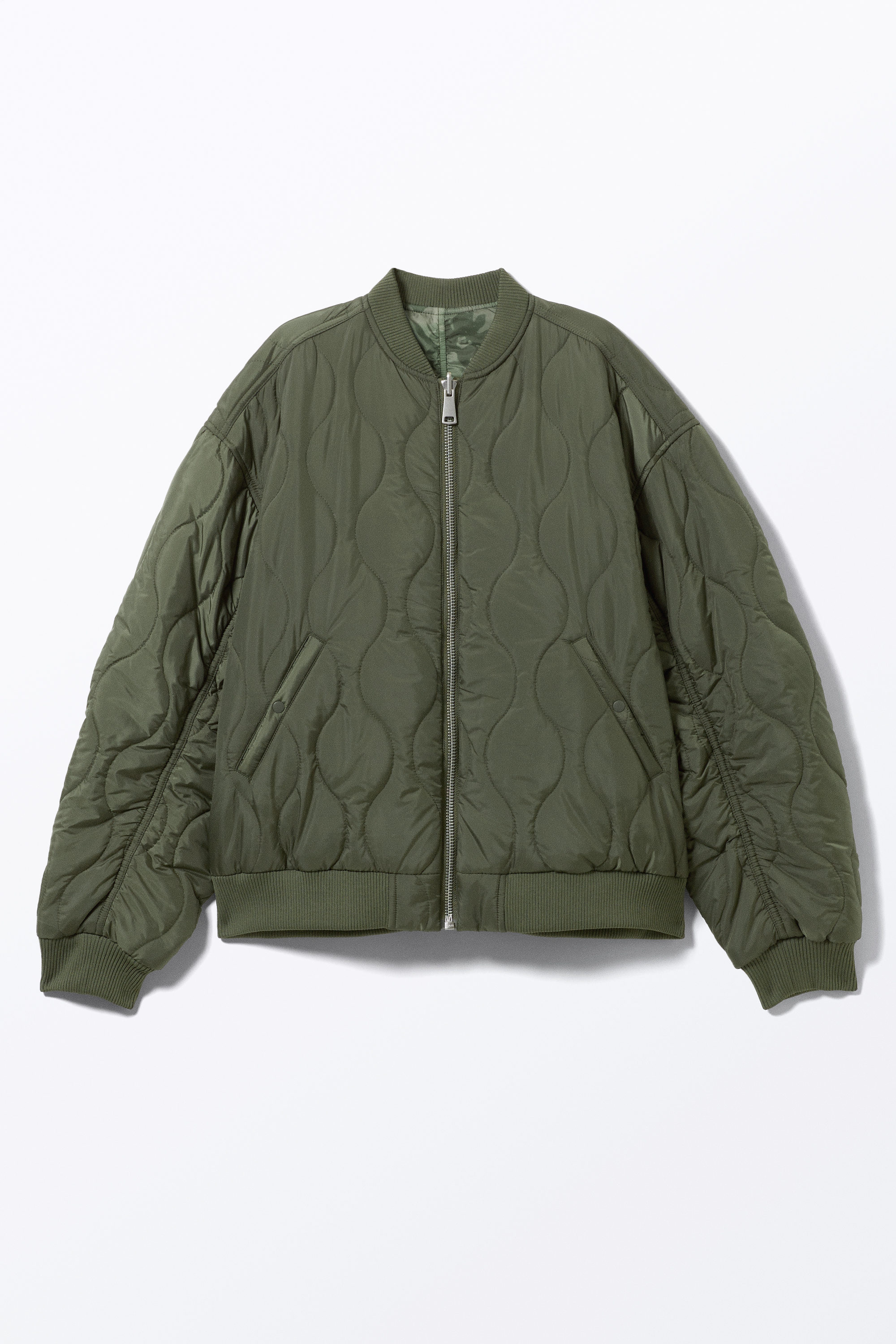 Dark Khaki - Floral - Loose Reversible Bomber Jacket - 5
