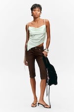 Mint Green - Asymmetric Satin Strap Top - 1