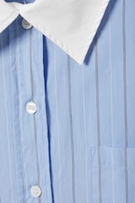 Striped Light Blue - Long-Sleeved Oversized Poplin Shirt - 1