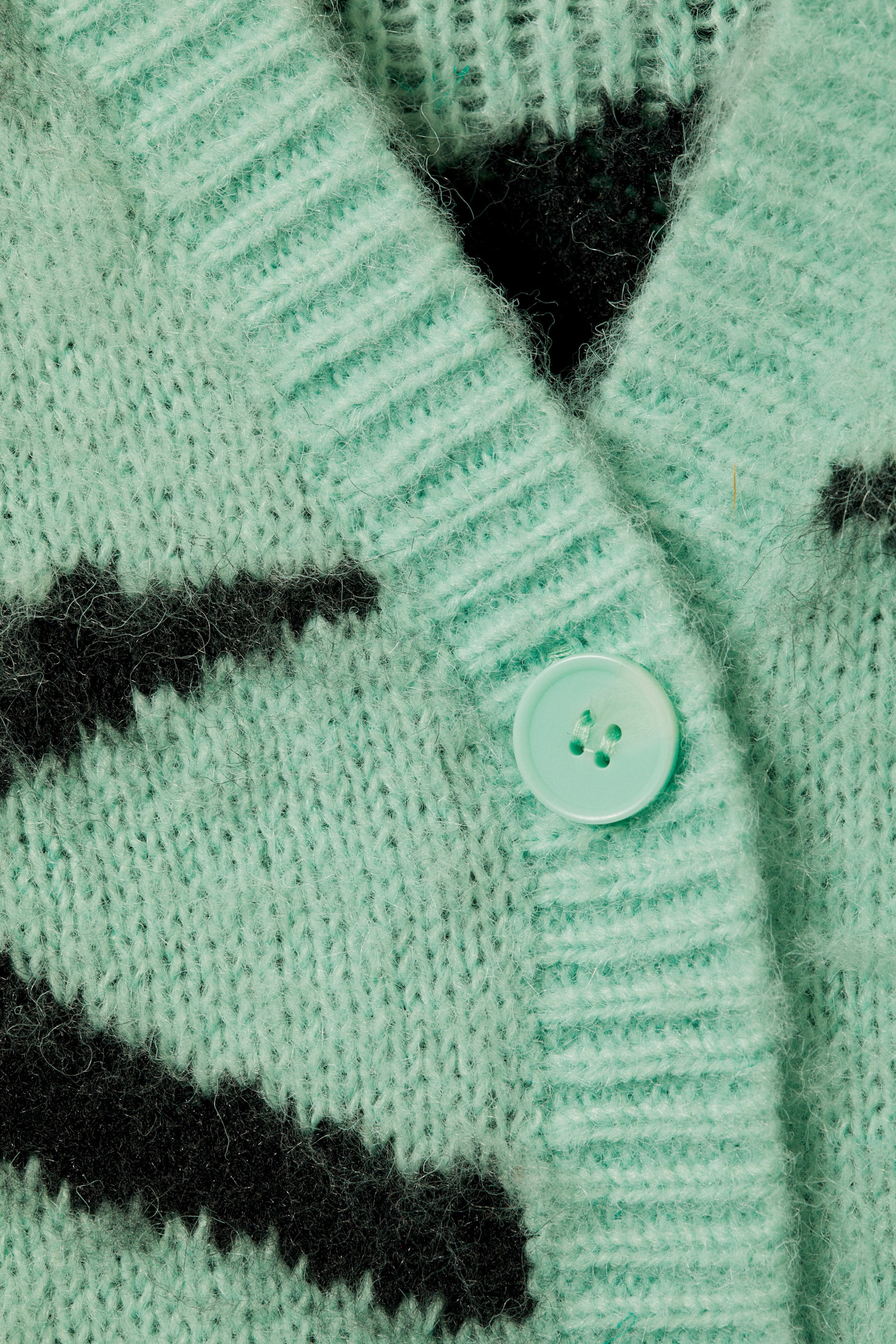Light Green Zebra Print - Fluffy knit cardigan - 1