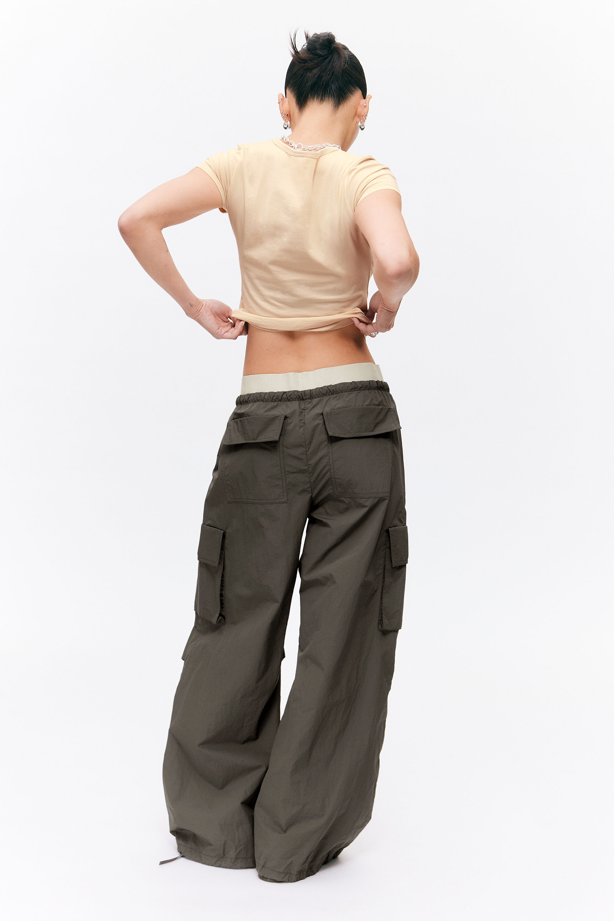 Dark Grey - Loose Nylon Cargo Trousers - 2