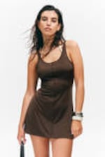 Dark Brown - Mini Jersey Tank Dress - 1