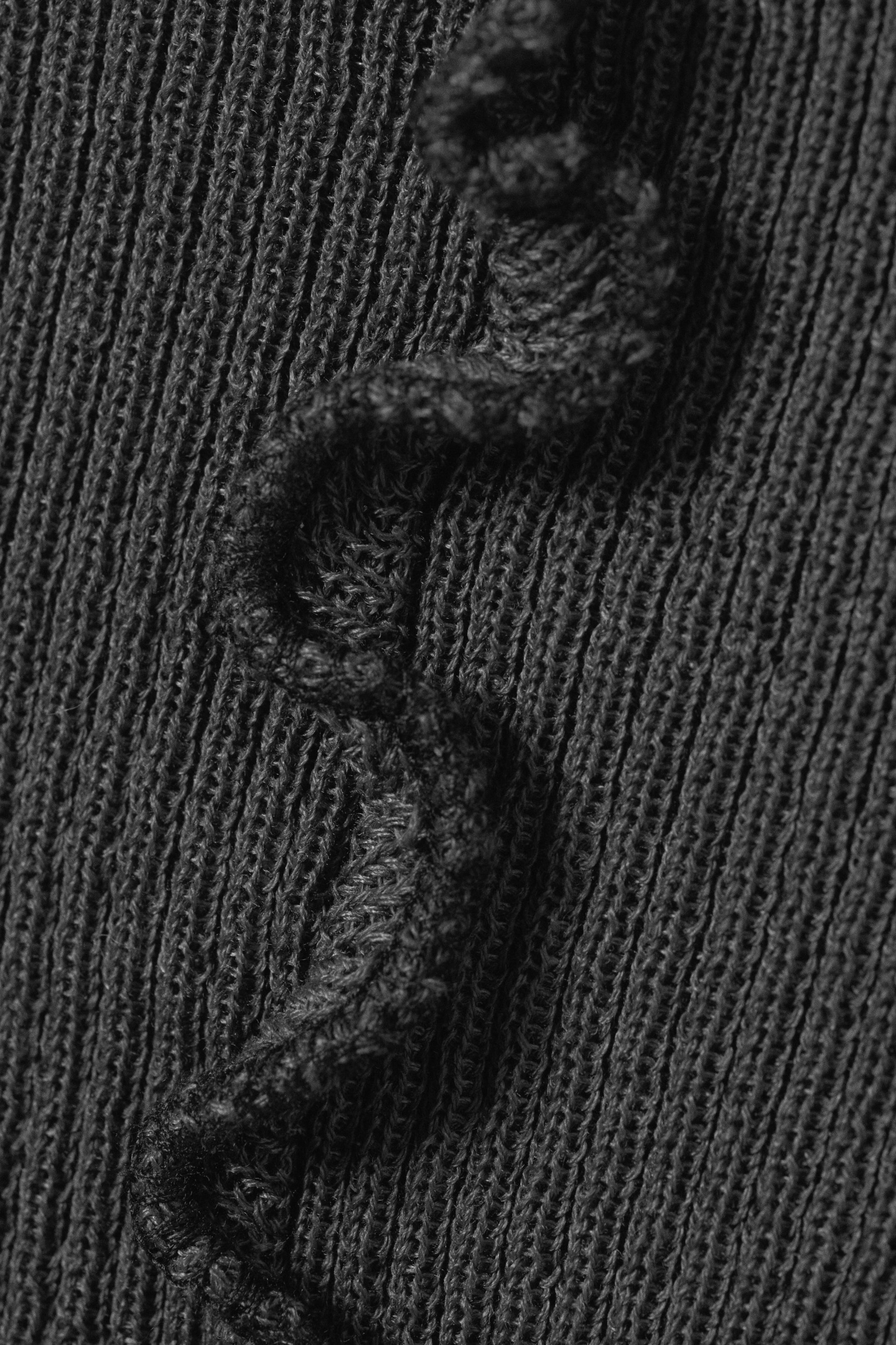 Dark Grey - Frill-Edge Ribbed Knitted Top - 4