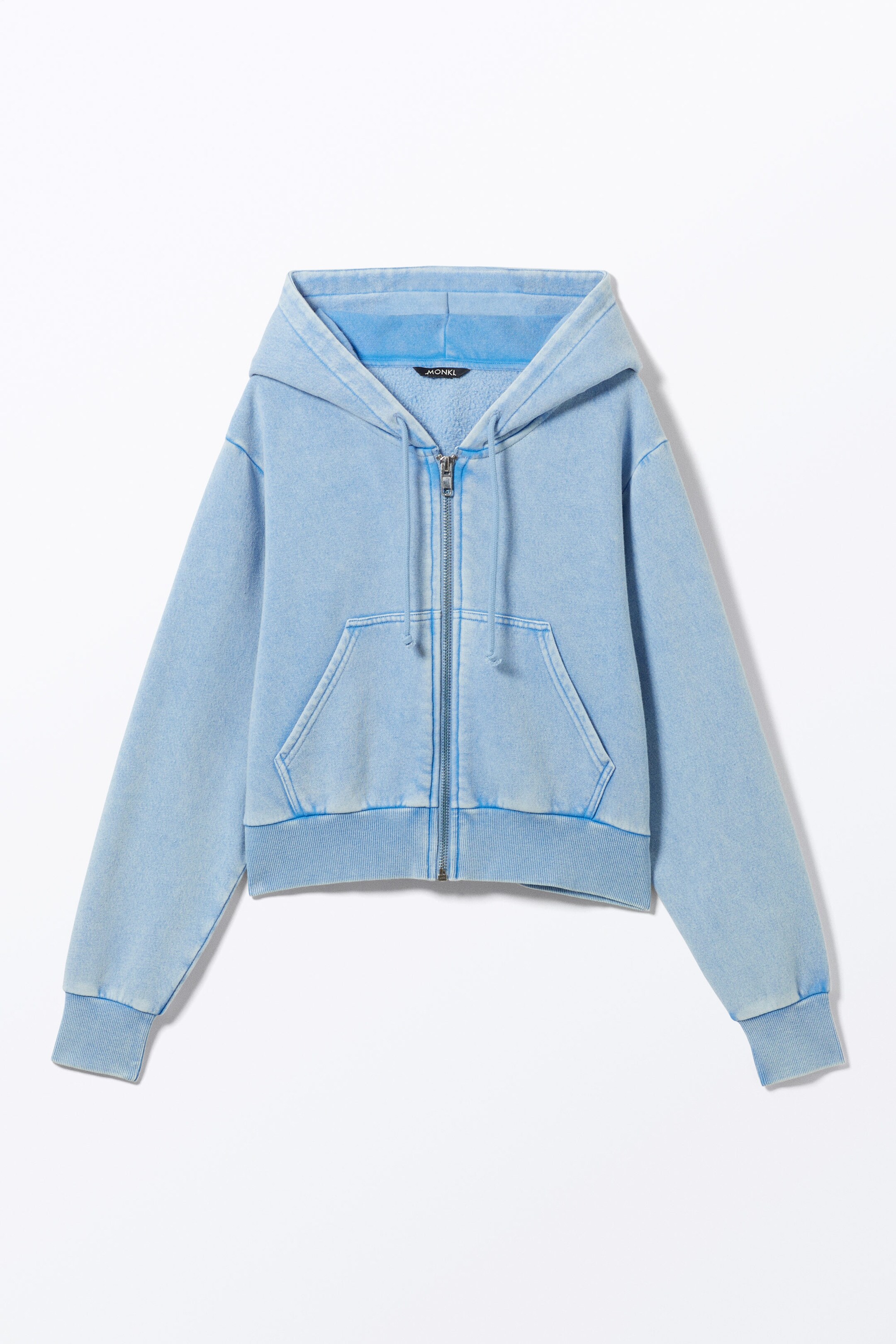 Washed Light Blue - Cropped Zip Hoodie - 0