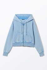 Washed Light Blue - Cropped Zip Hoodie - 0