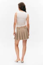 Dusty Beige - Low Pleated Mini Skirt - 3