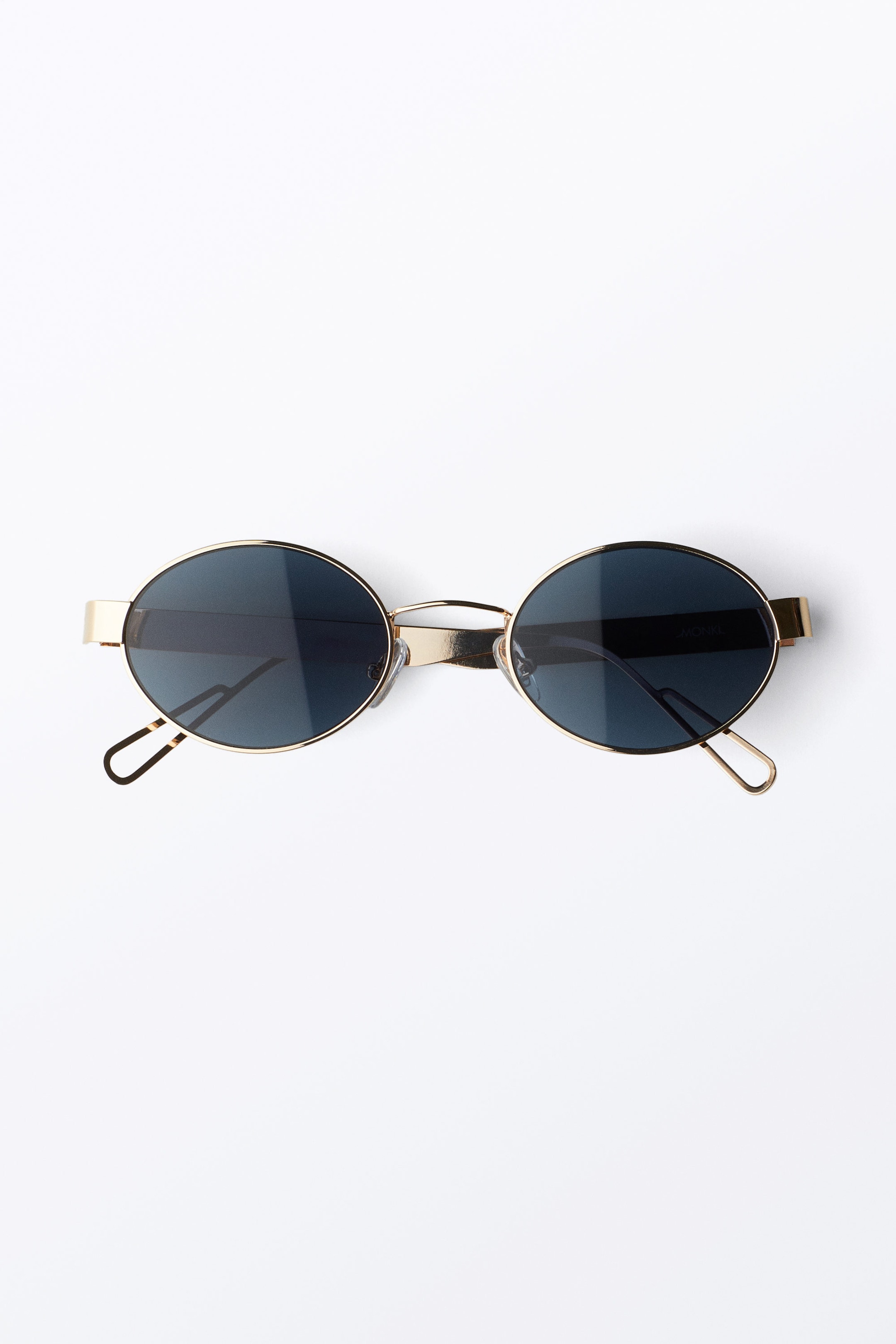 Golden - Dark Blue Lenses - Minimal Metal Oval Sunglasses - 2