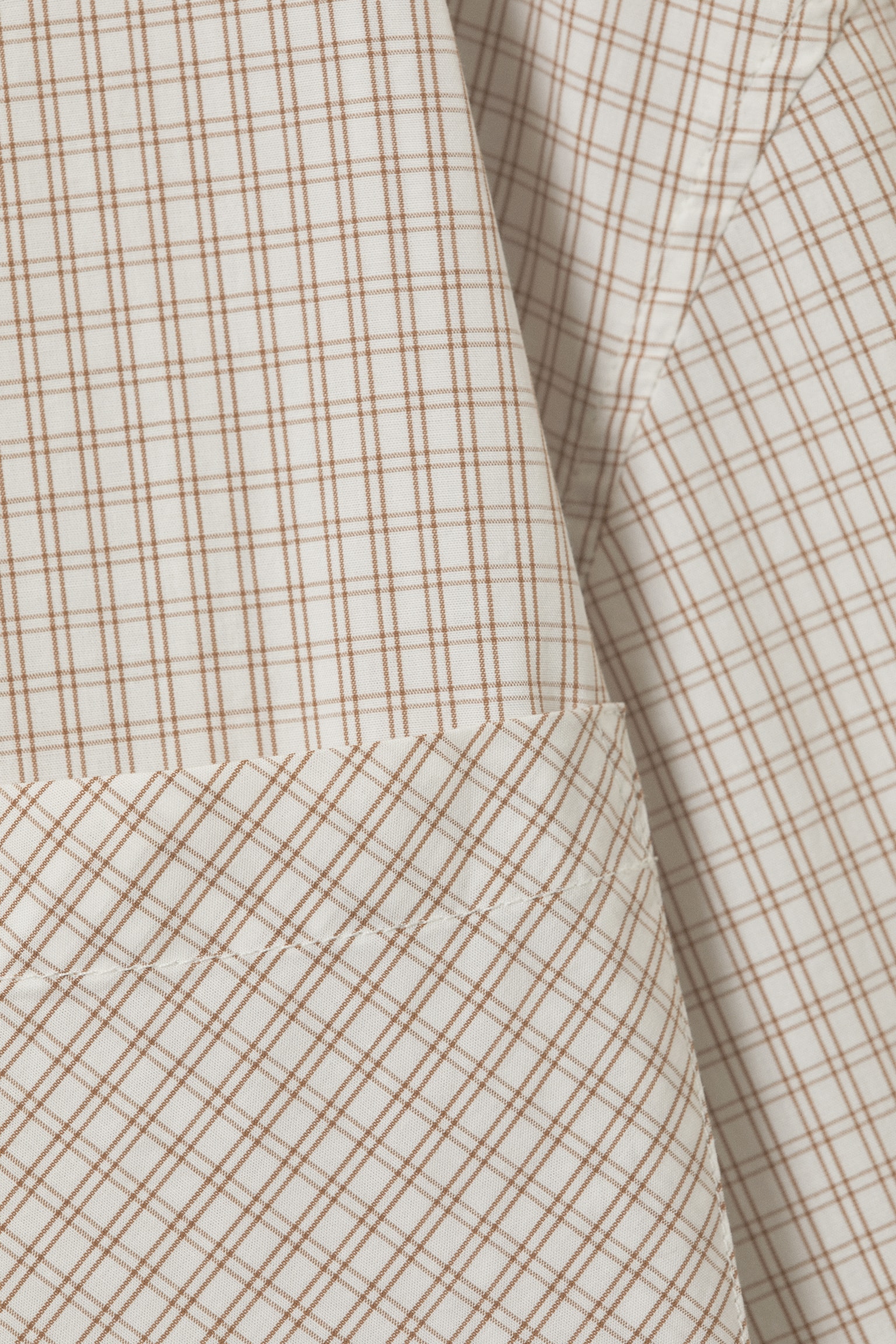 Long-Sleeved Oversized Poplin Shirt - Checked Light Beige/White/Striped Light Blue - 6