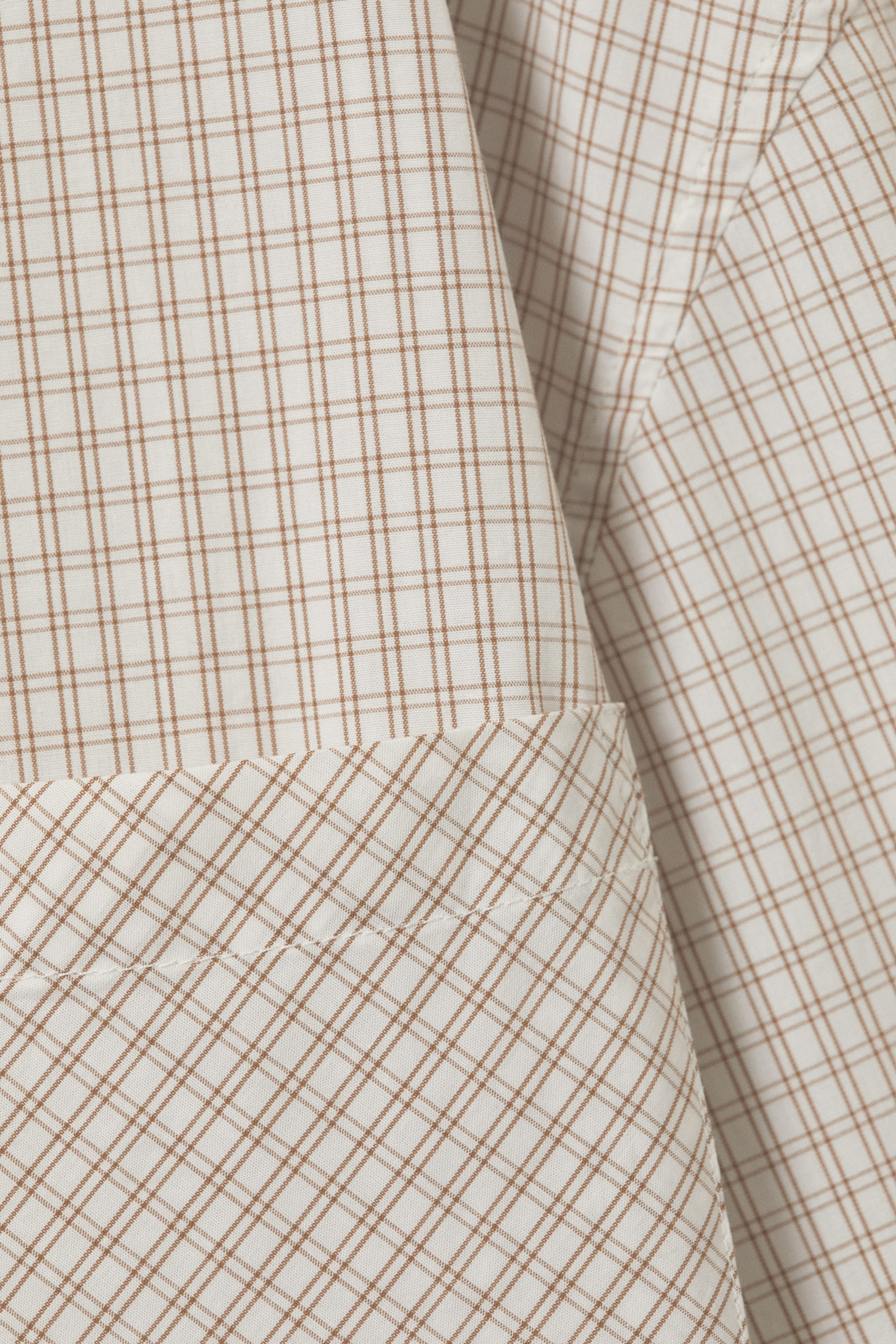 Checked Light Beige - Long-Sleeved Oversized Poplin Shirt - 5