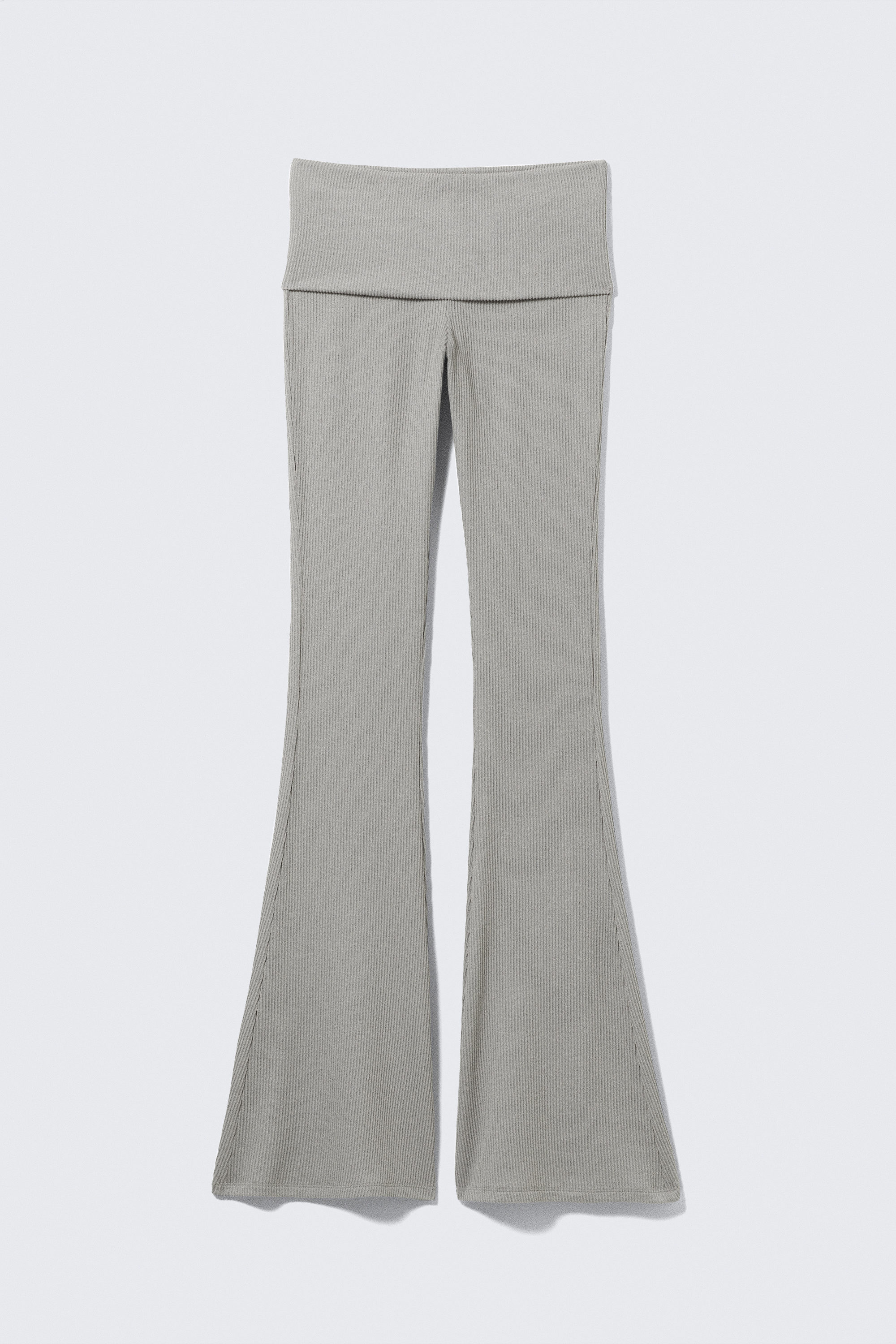 Dusty Grey - Low Waist Flared Ribbed Trousers - 4