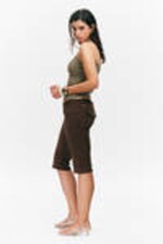 Dark Brown - Ultra Low Rise Capri Trousers - 2