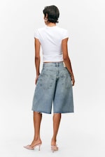 Mid Blue - Medium Blue - Peggy Low Waist Loose Baggy Leg Denim Shorts - 4