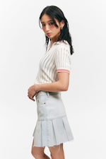 Fluid Blue - Hellblau - Plissierter Mini-Jeansrock - 2