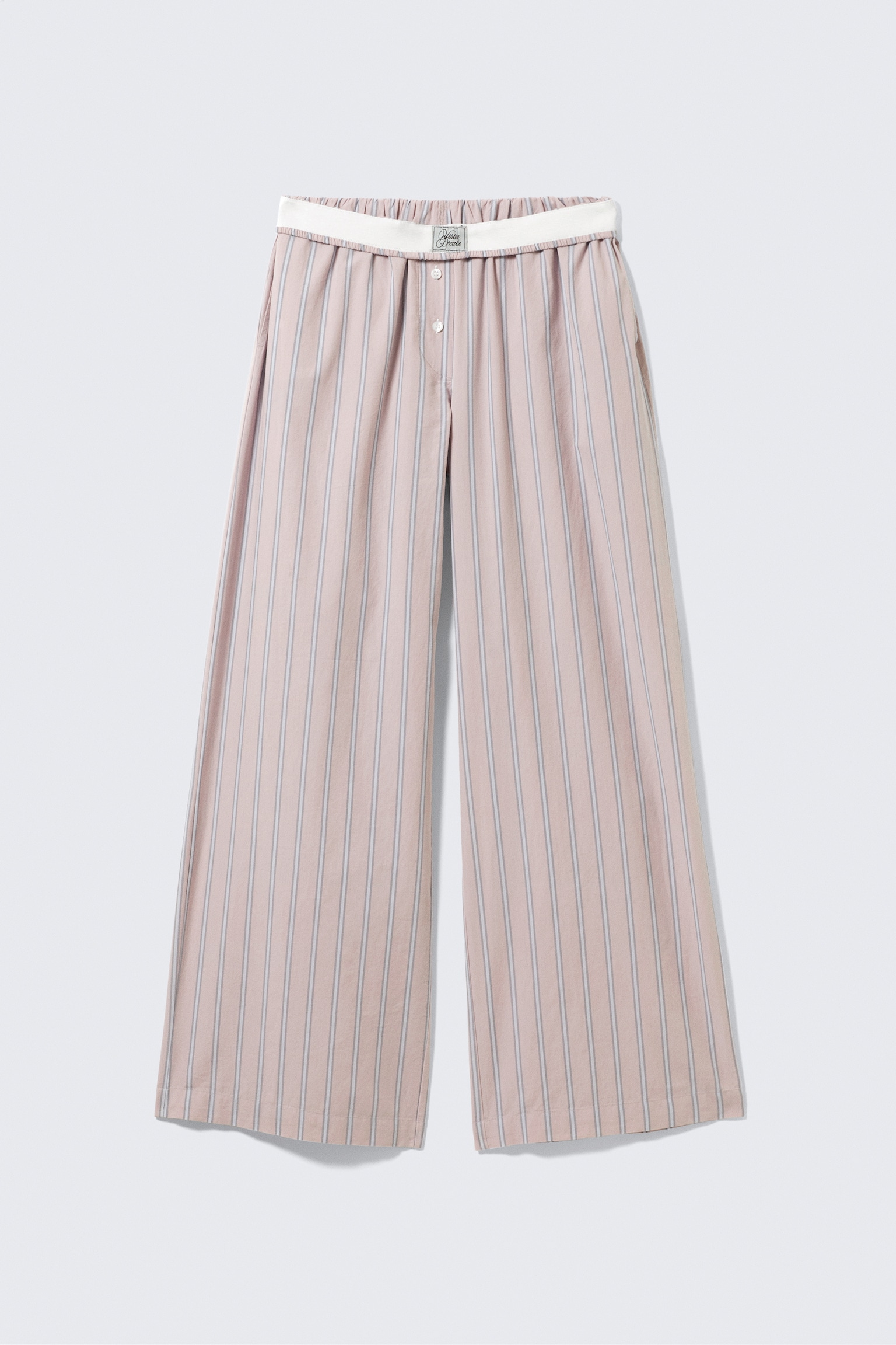 Wide-Leg Cotton Twill Trousers - Striped Light Pink/Striped Blue/Μπλε Καρό