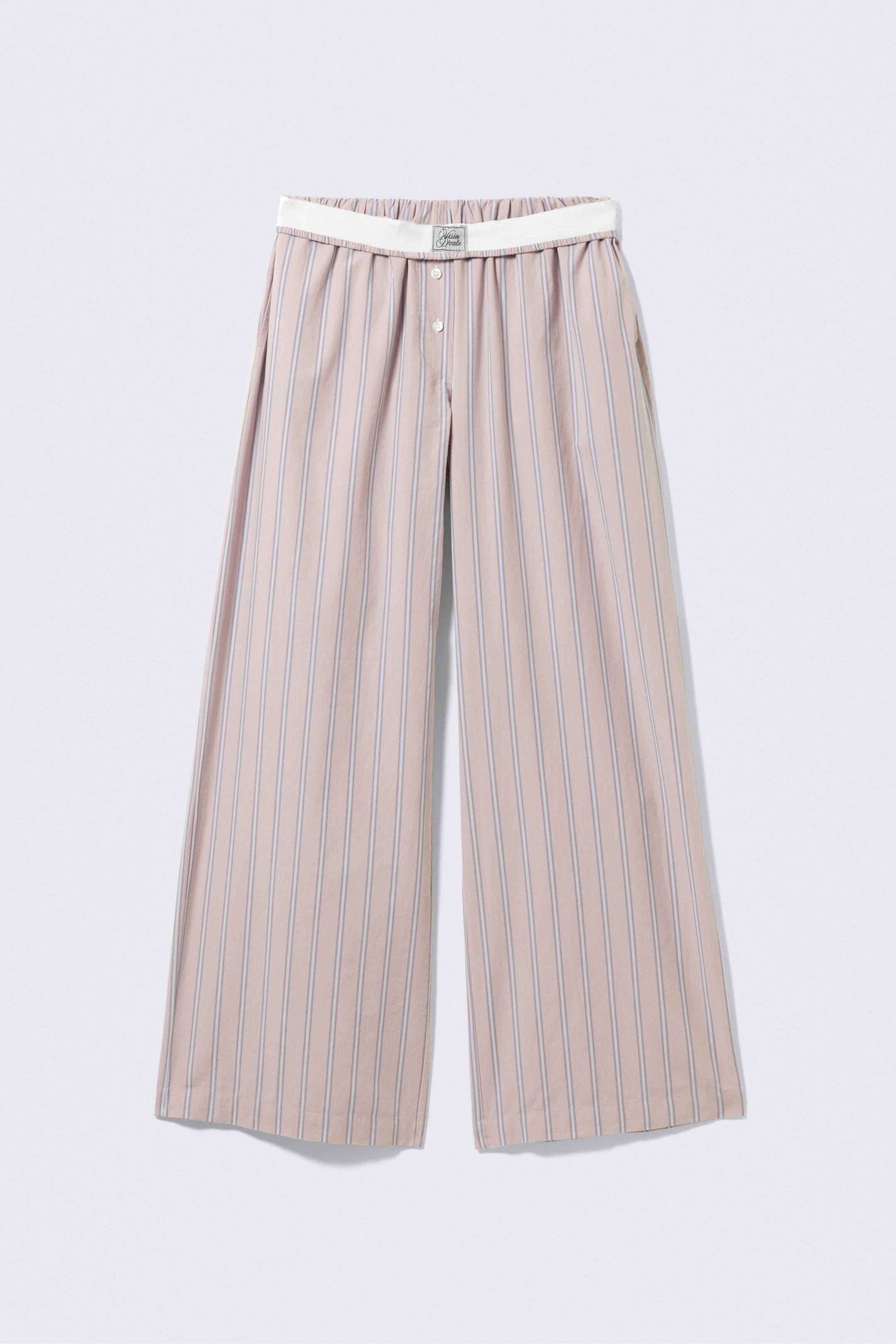 Visa större bild: Byxor med vida ben i bomulls-twill - Randig ljusrosa - DAM | H&M SE 6