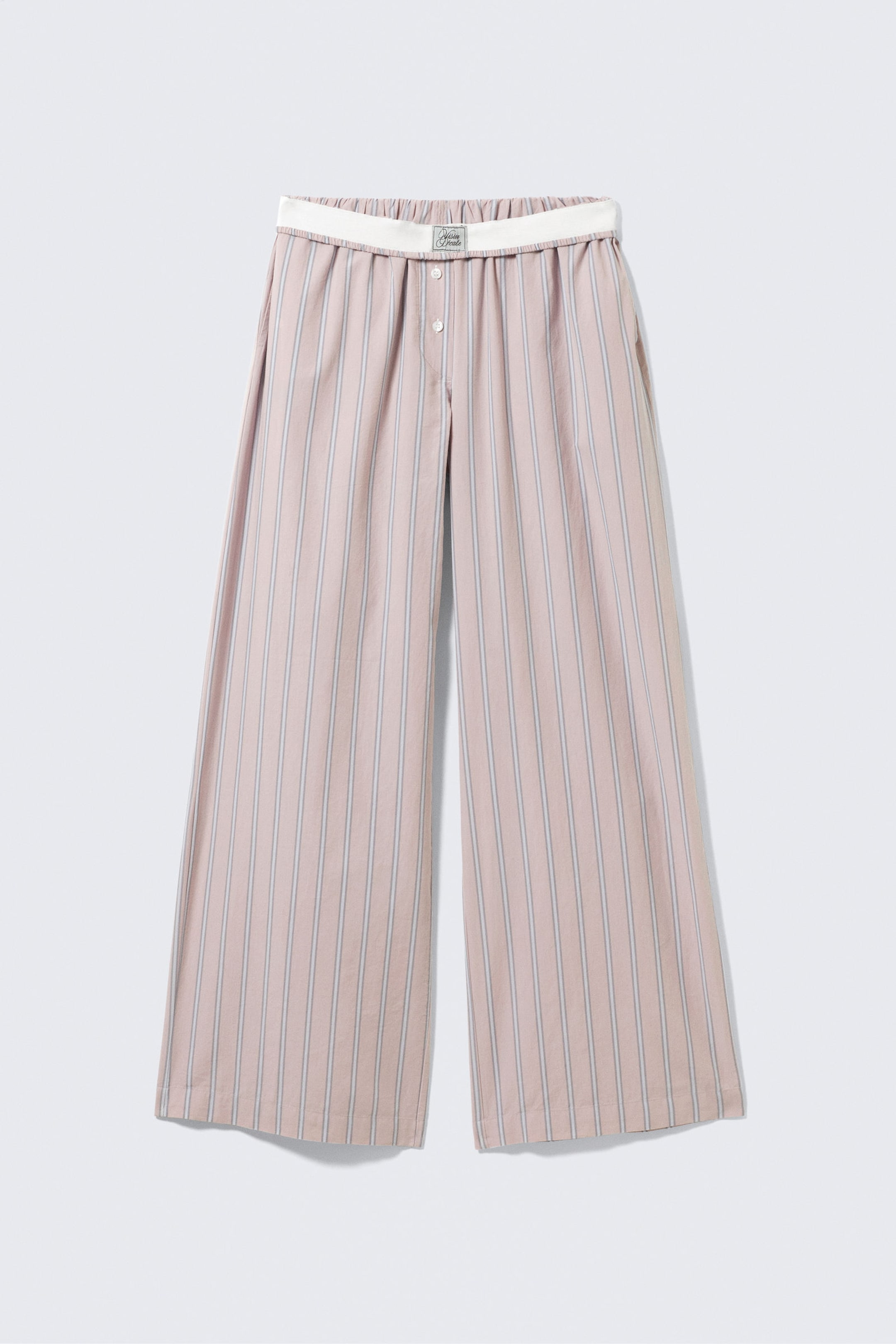 Striped Light Pink - Wide-Leg Cotton Twill Trousers - 5