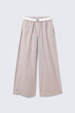 Striped Light Pink - Wide-Leg Cotton Twill Trousers - 5