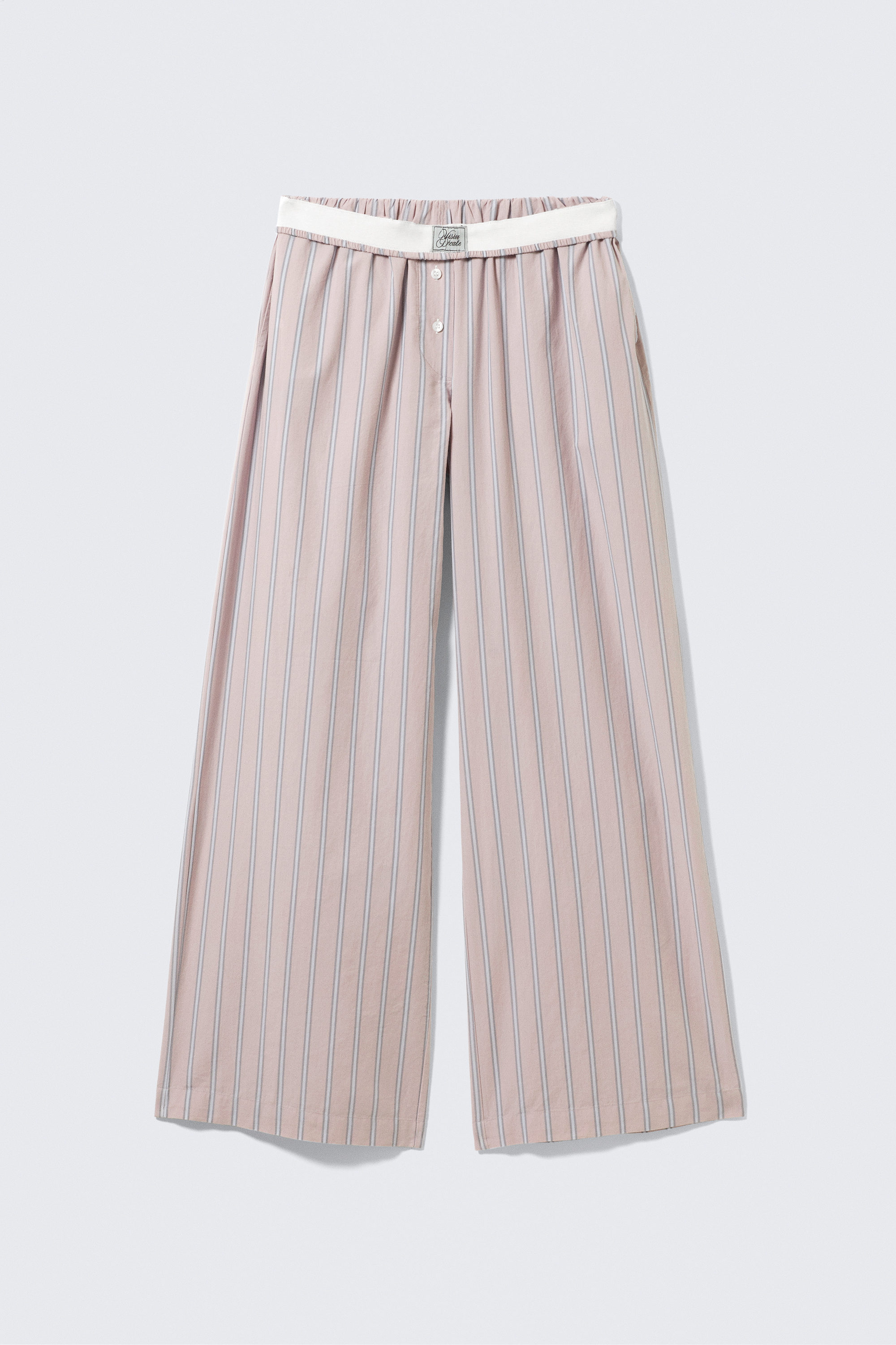 Striped Light Pink - Wide-Leg Cotton Twill Trousers - 5