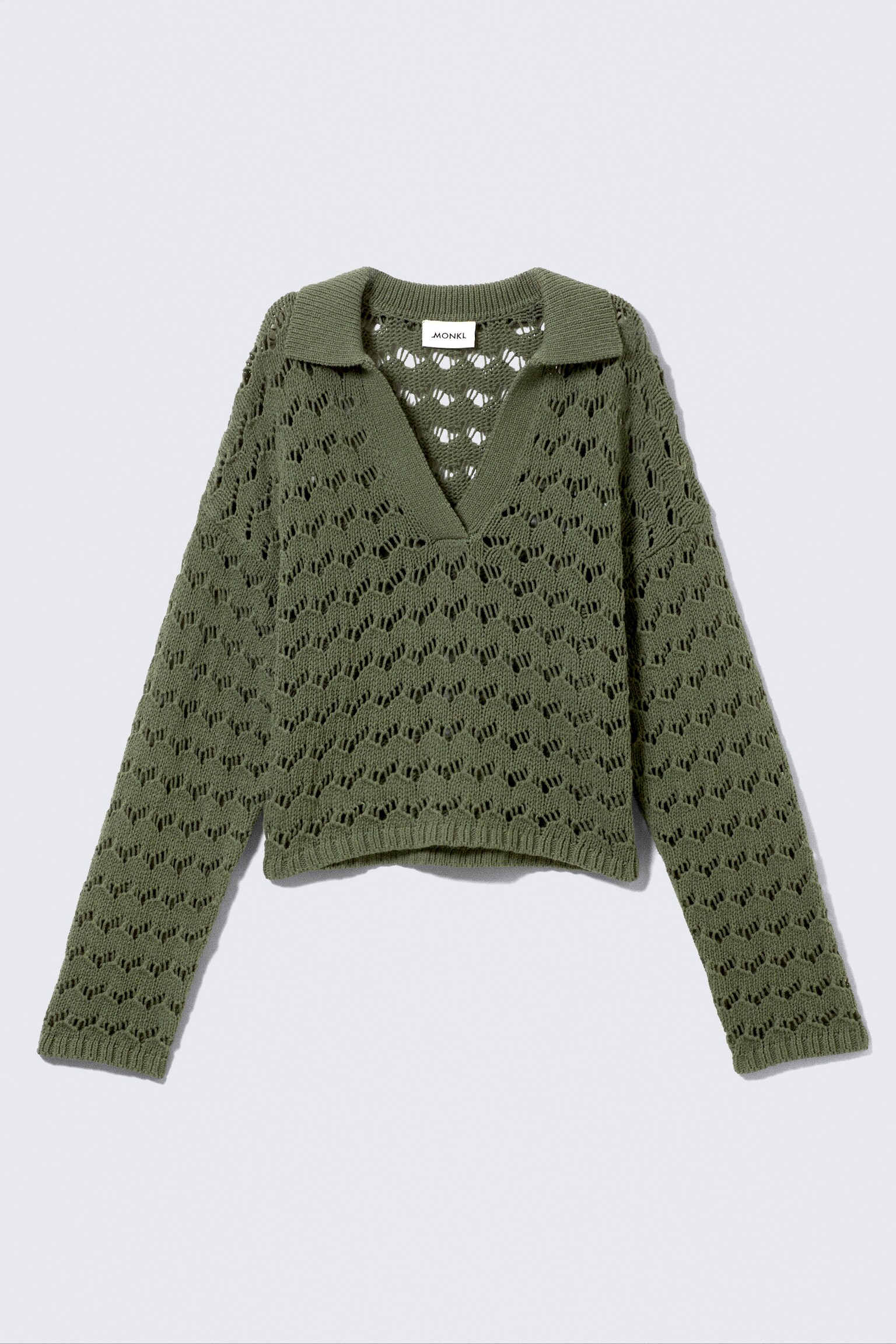 Loose Open-Knit Sweater - Dark Khaki Green/White & Dark Blue Stripe/Yellow - 2