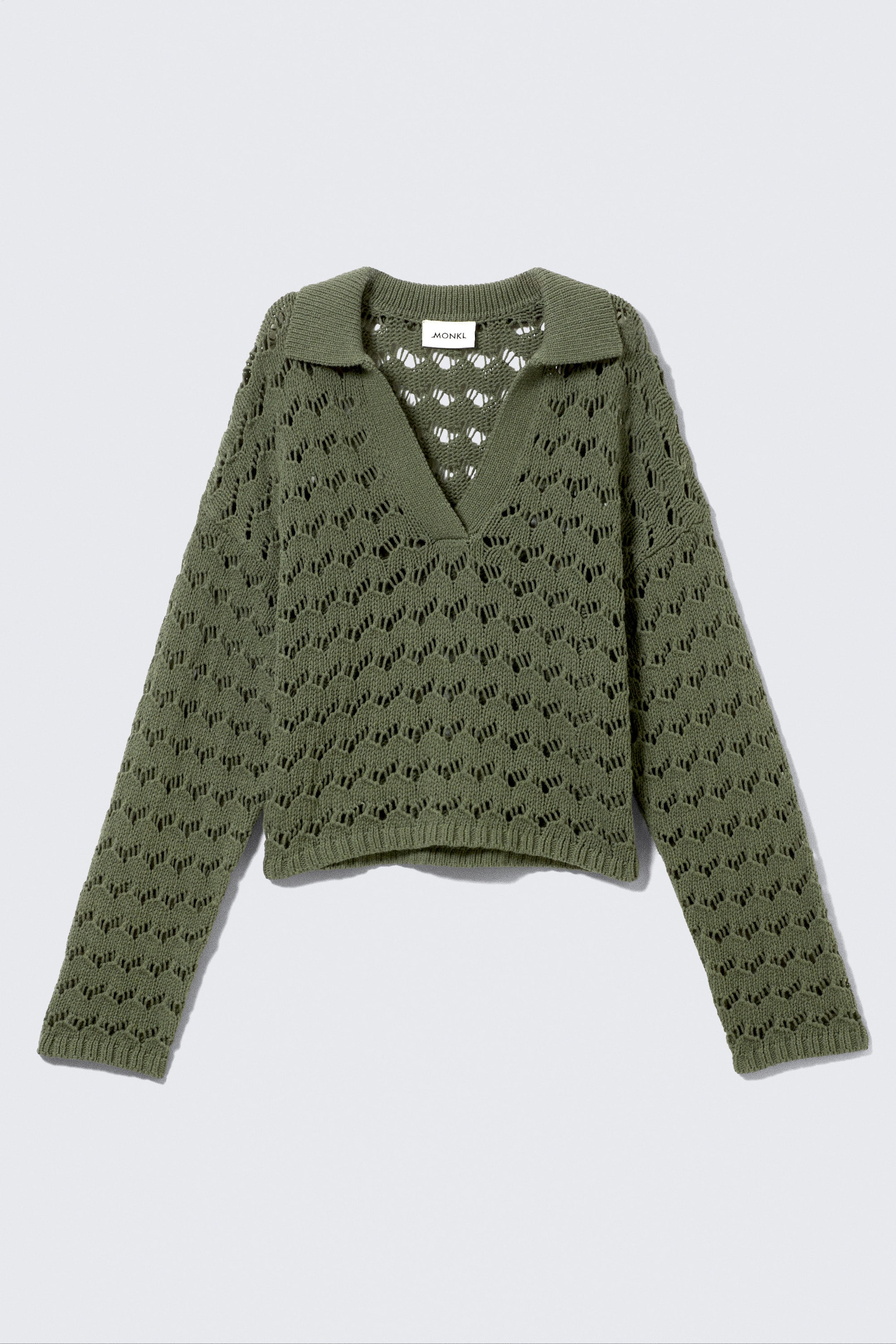 Dark Khaki Green - Loose Open-Knit Sweater - 1