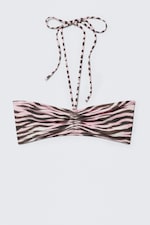 Pink - Tiger Stripes - Drawstring Bandeau Halter Bikini Top - 3