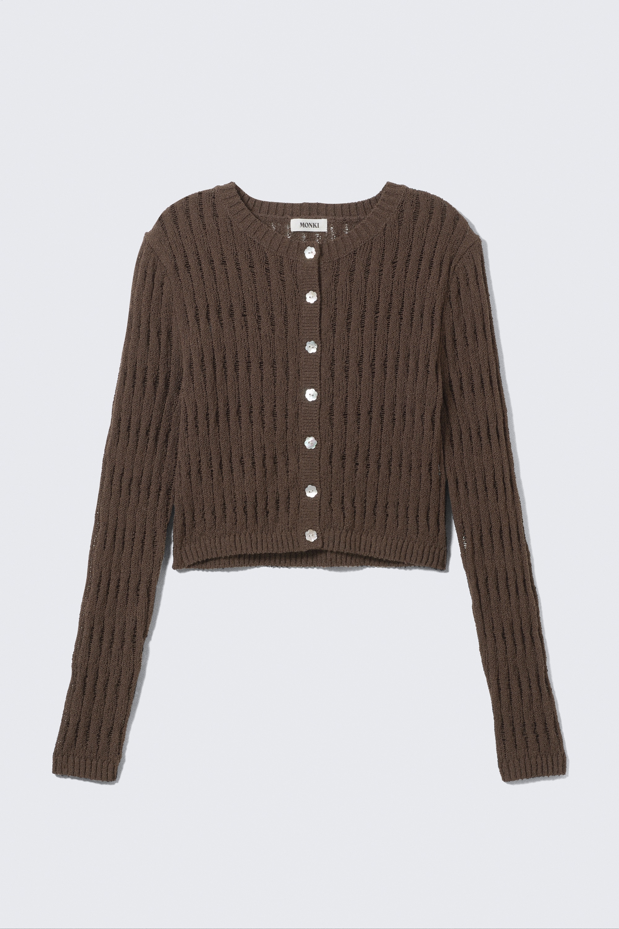 Fitted Long-Sleeved Knitted Cardigan - Dark Brown/Beige