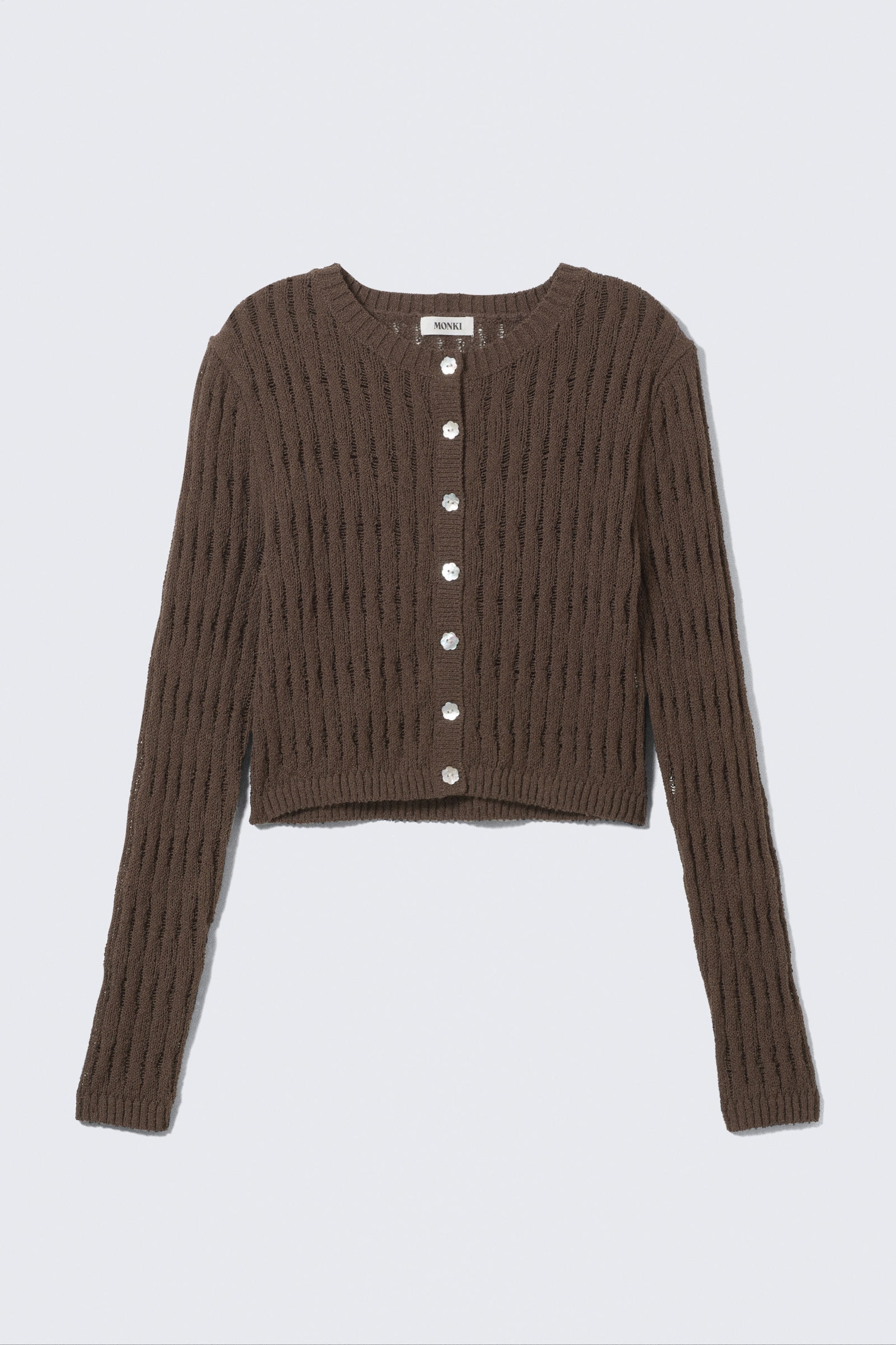Dark Brown - Fitted Long-Sleeved Knitted Cardigan - 3