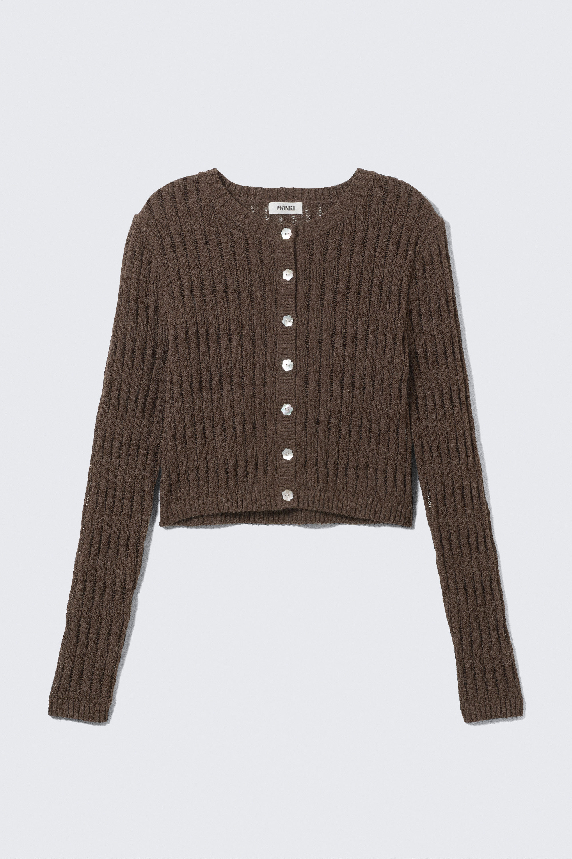 Dark Brown - Fitted Long-Sleeved Knitted Cardigan - 3