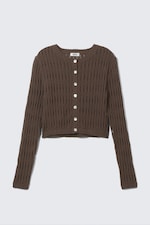 Dunkelbraun - Figurbetonte langärmlige Strickjacke - 0