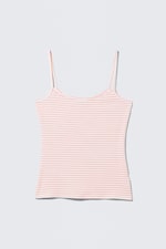 Red & White Stripes - Slim Strappy Tank Top - 0