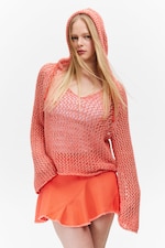 Hellrot - Grobstrick-Kapuzenpullover - 2